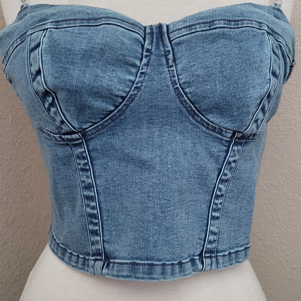 Guess Denim Bustier, L, Medium Wash - Picture 3 of 8